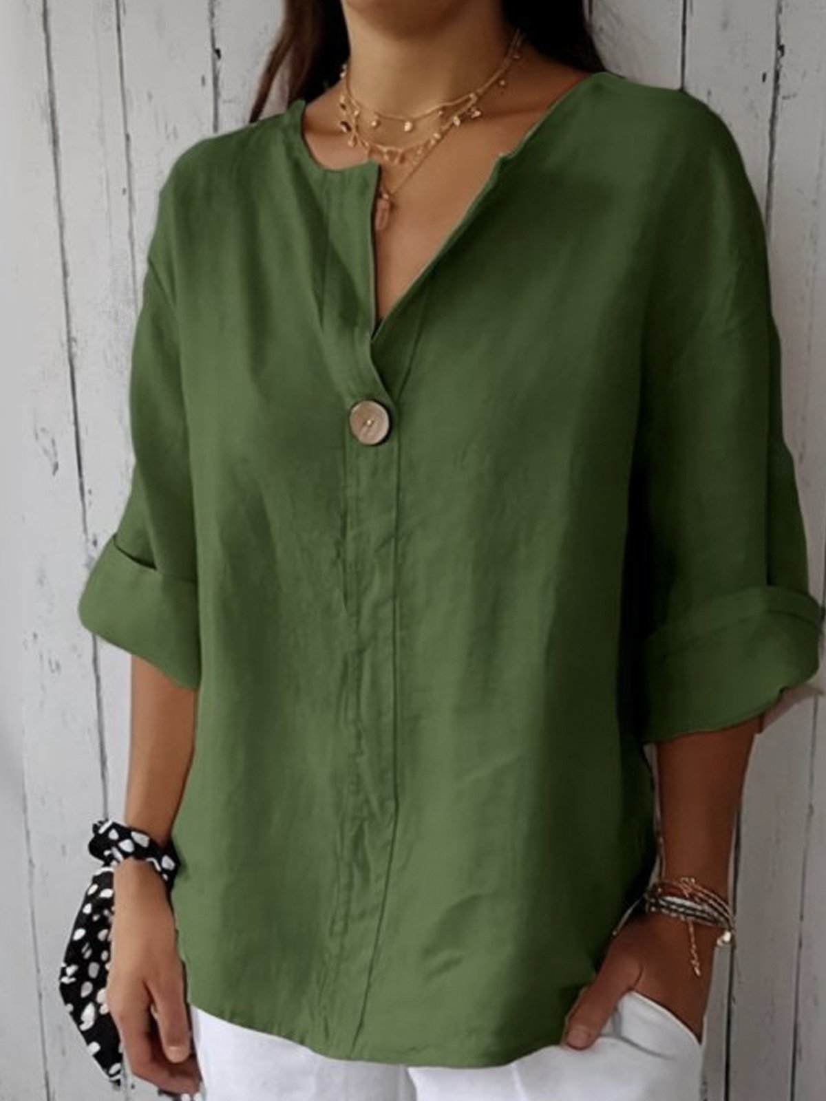 Lange Bluse mit V-Ausschnitt