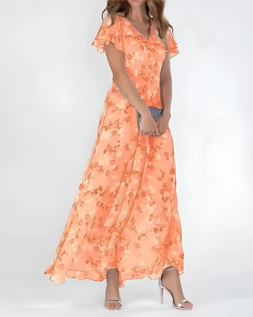 Elegantes langes Kleid mit Blumendruck