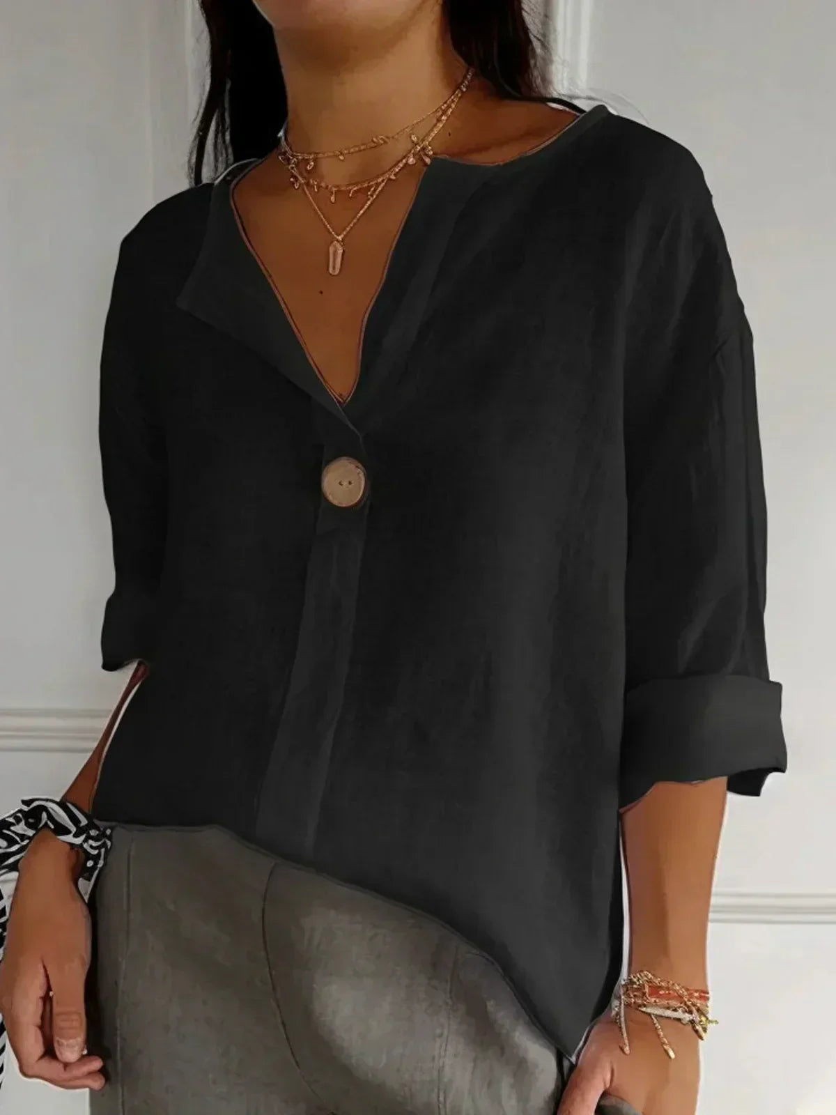 Lange Bluse mit V-Ausschnitt