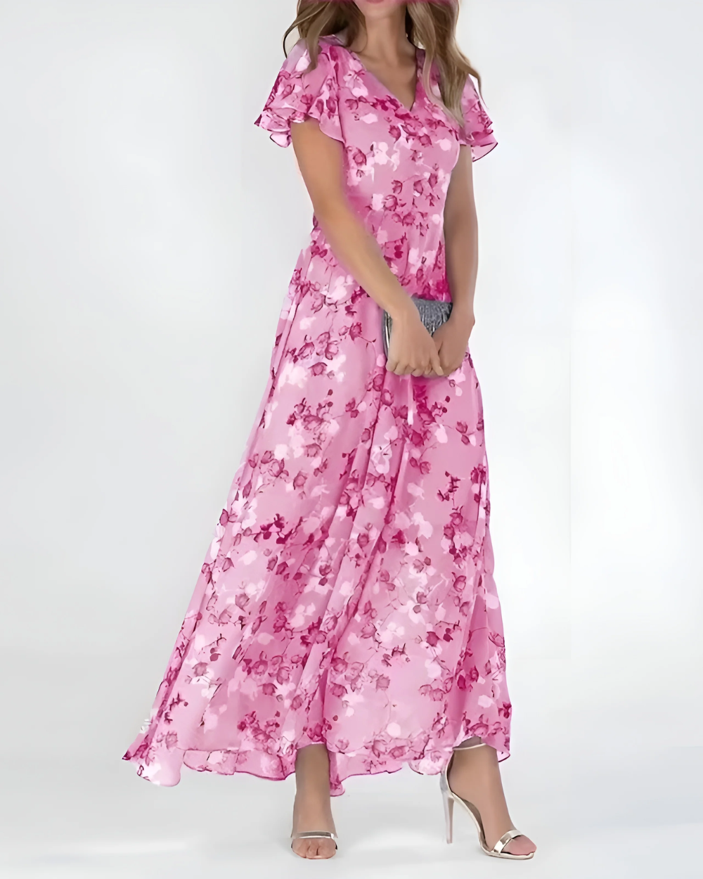 Elegantes langes Kleid mit Blumendruck