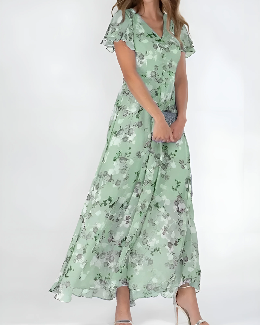 Elegantes langes Kleid mit Blumendruck