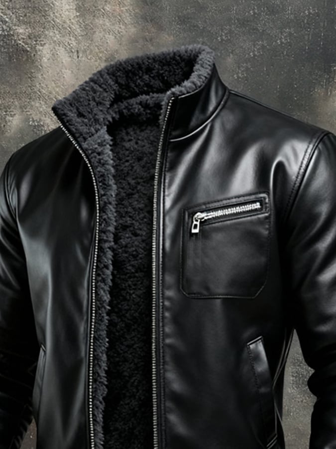 Elegante mit Fleece gefütterte Lederjacke