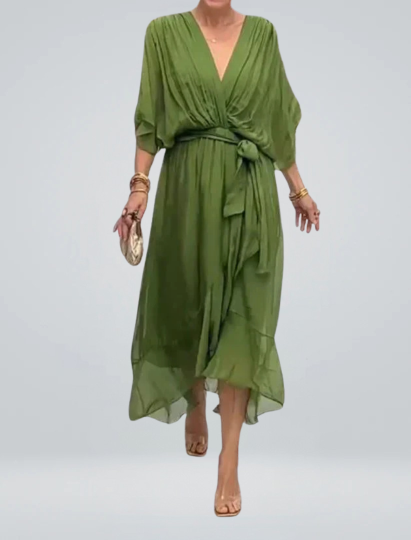 Seidenchiffonkleid mit V-Ausschnitt