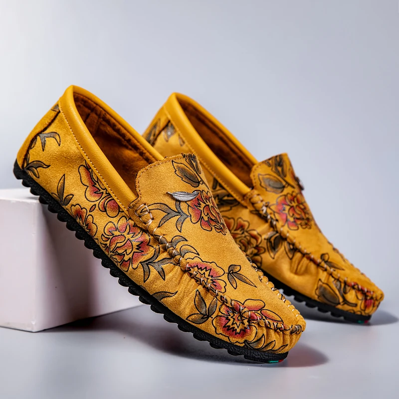 Geblümte Leder-Slipper
