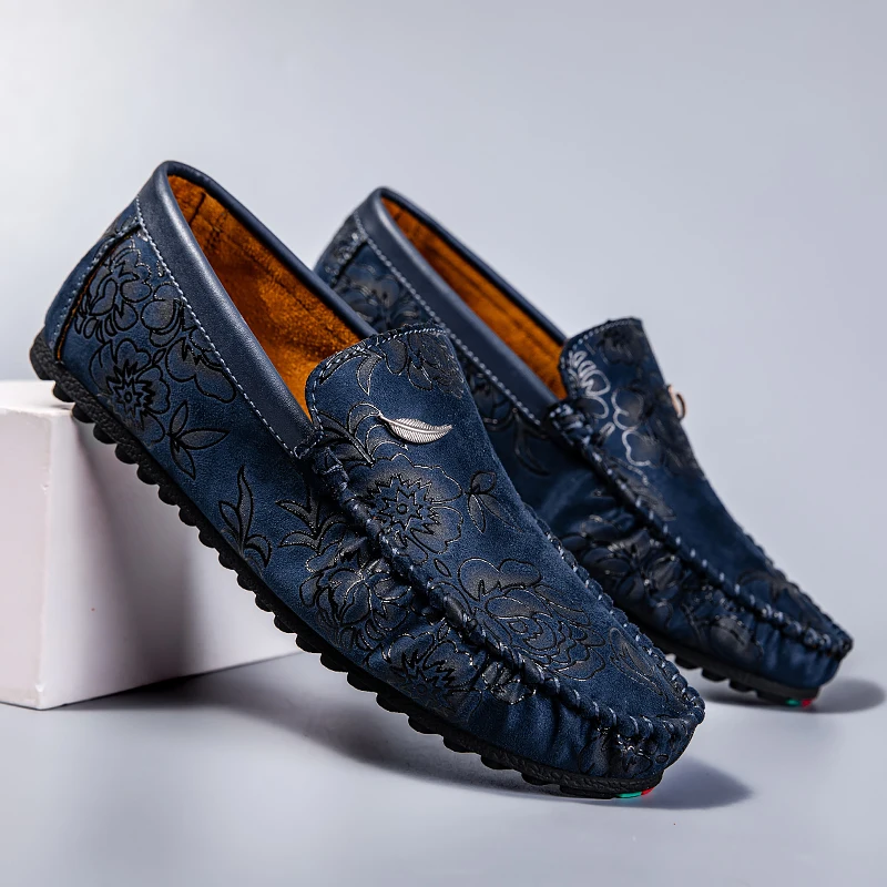 Geblümte Leder-Slipper