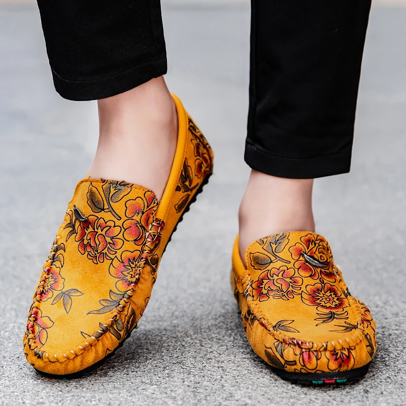 Geblümte Leder-Slipper