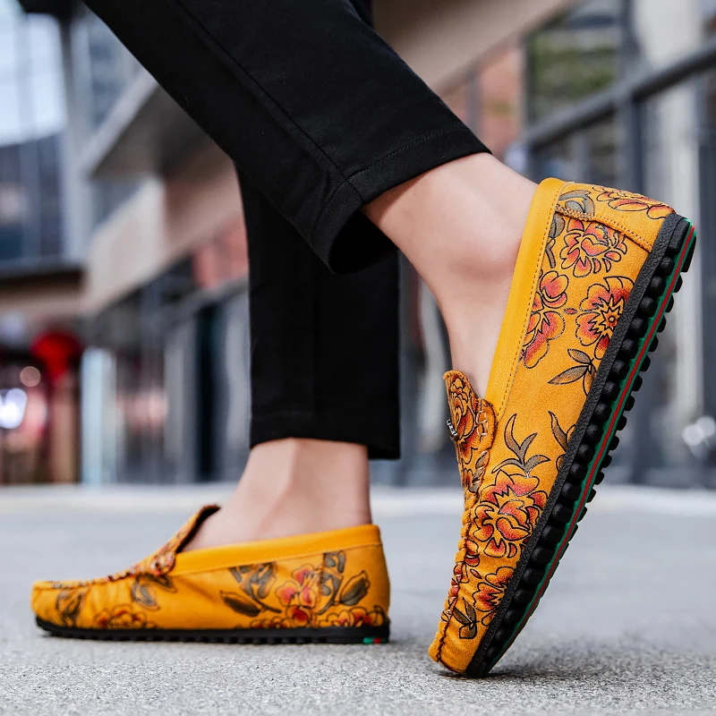 Geblümte Leder-Slipper