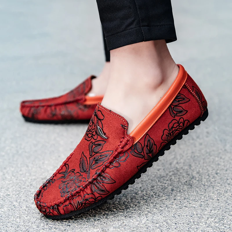 Geblümte Leder-Slipper