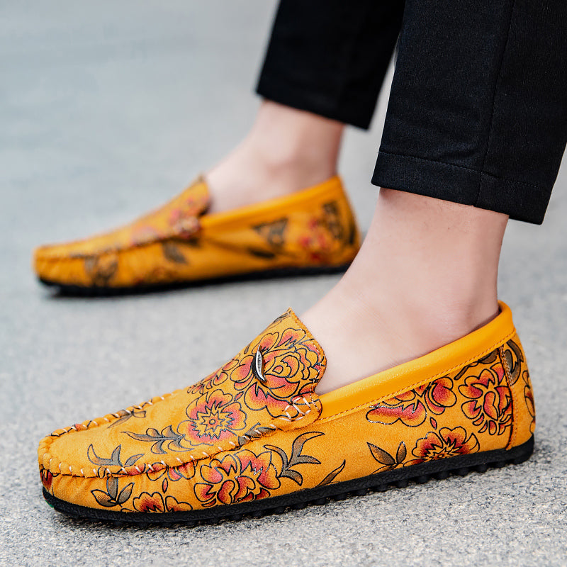 Geblümte Leder-Slipper