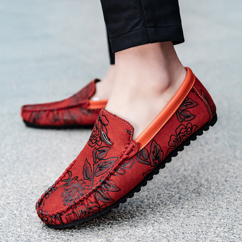 Geblümte Leder-Slipper