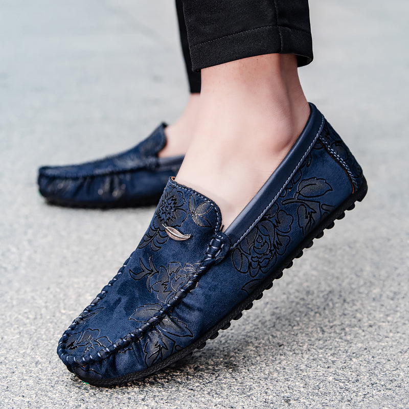 Geblümte Leder-Slipper