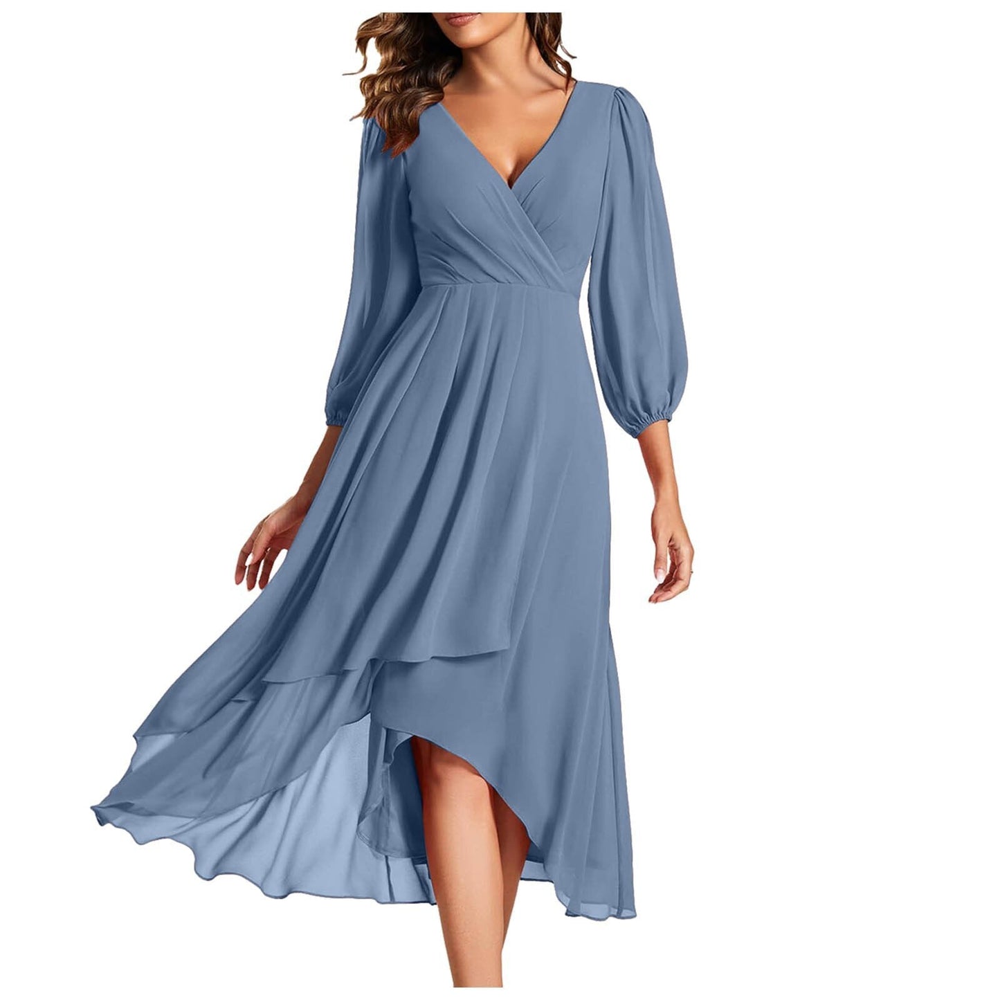 Schickes langes Kleid mit V-Ausschnitt
