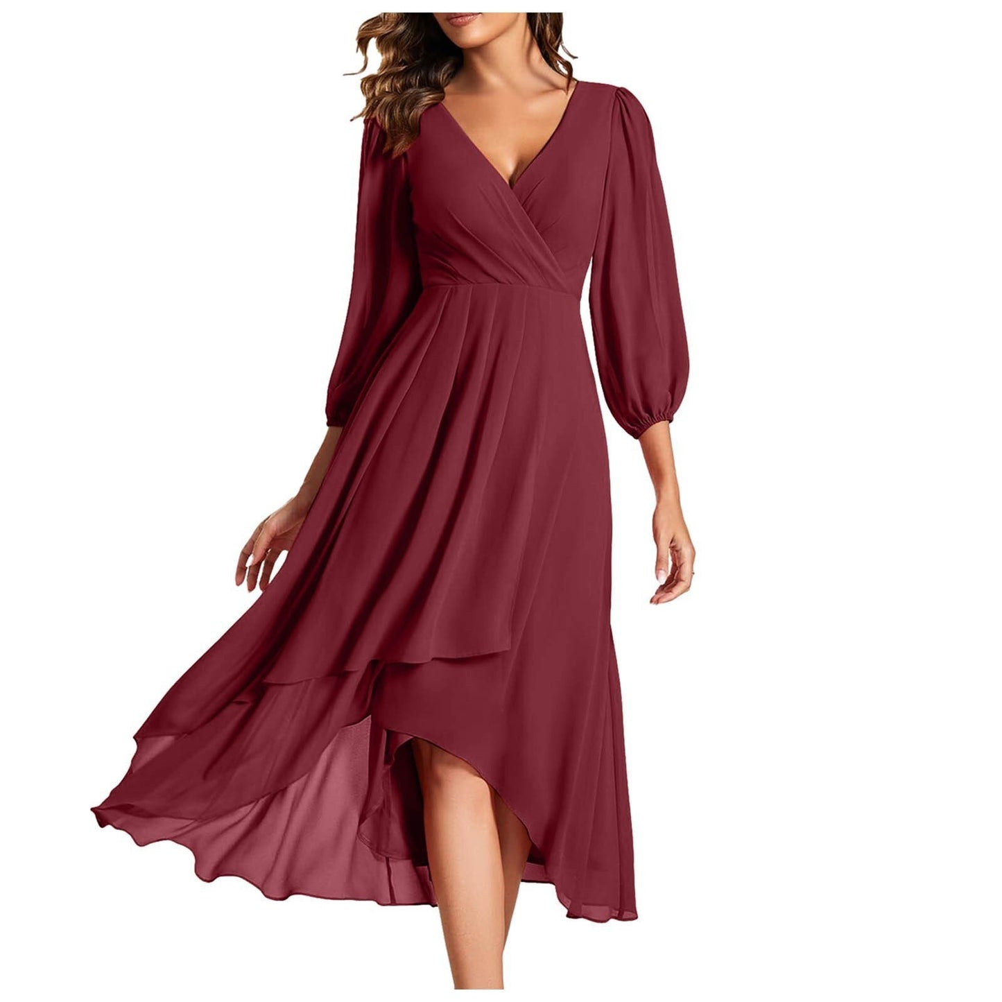 Schickes langes Kleid mit V-Ausschnitt