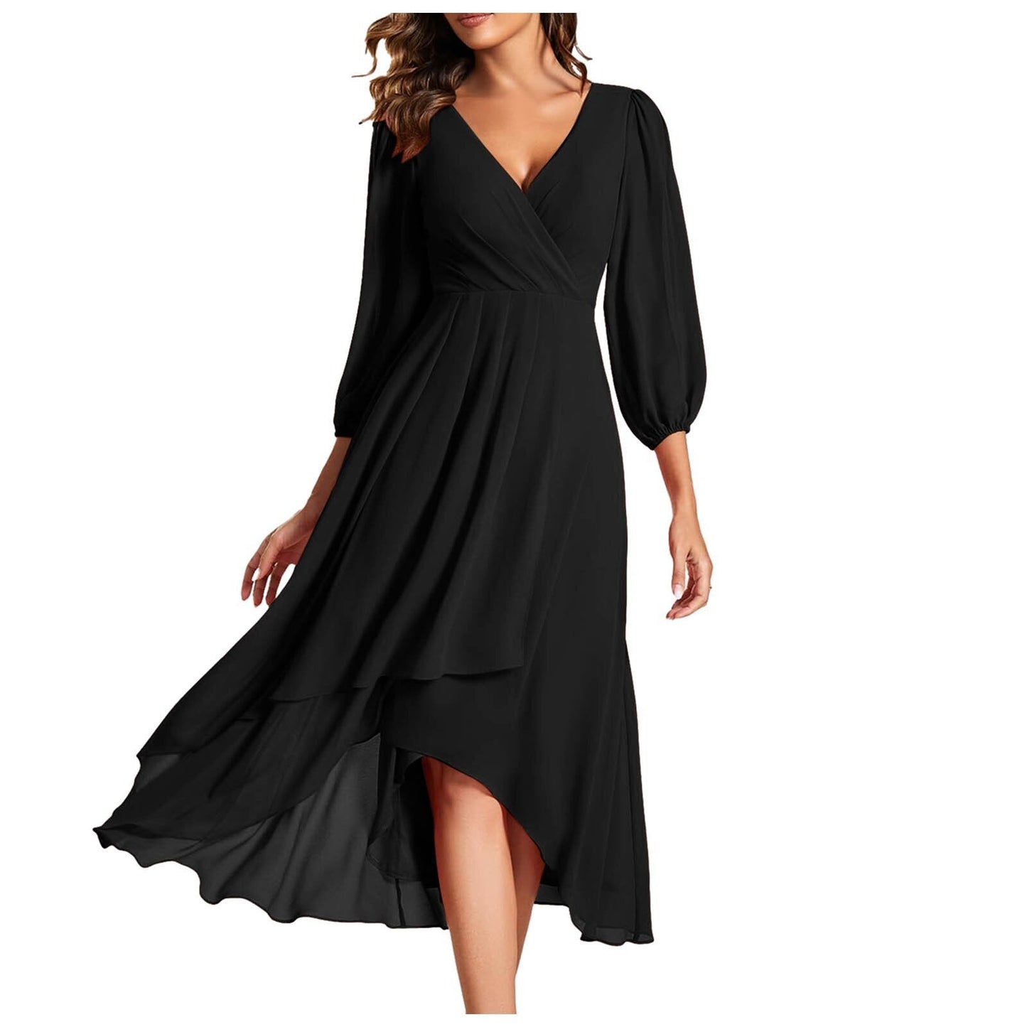 Schickes langes Kleid mit V-Ausschnitt