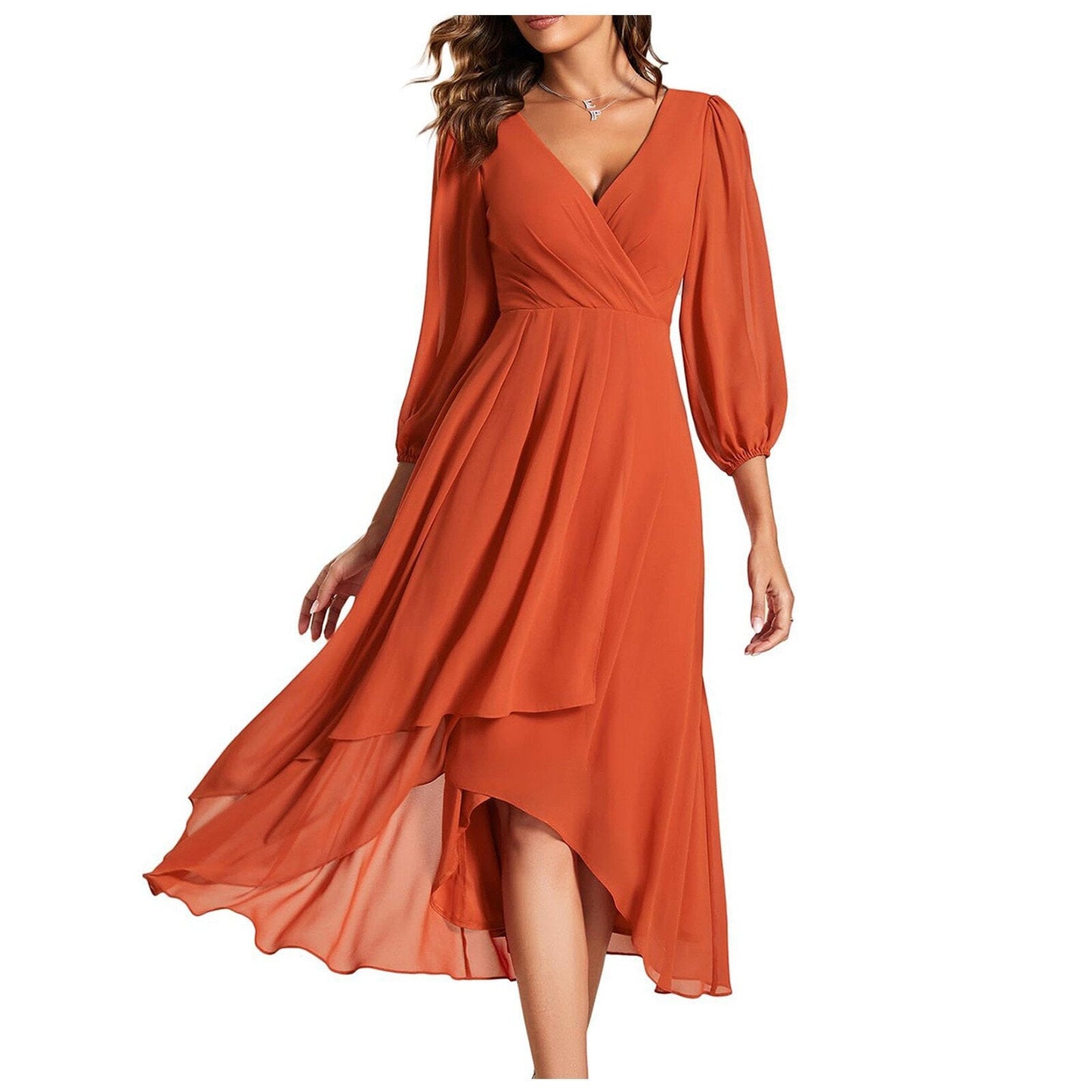 Schickes langes Kleid mit V-Ausschnitt