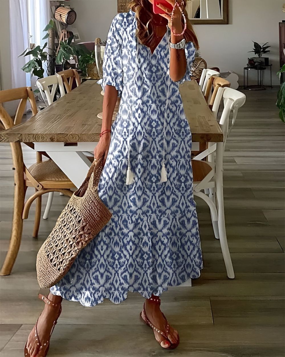 Elegantes langes Boho-Kleid