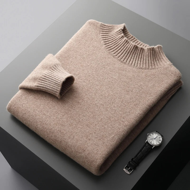 Eleganter Rollkragenpullover aus Merinowolle mit hohem Kragen