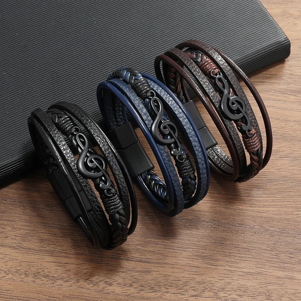 Musikalisches Symbol Herren Lederarmband