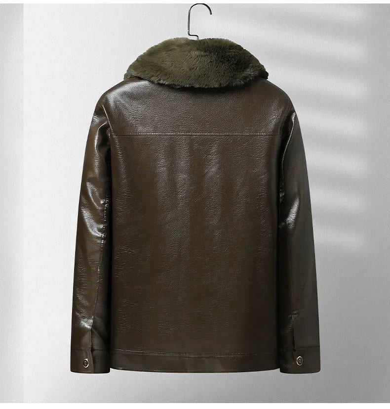 Fleece-Lederjacke mit Verdickung