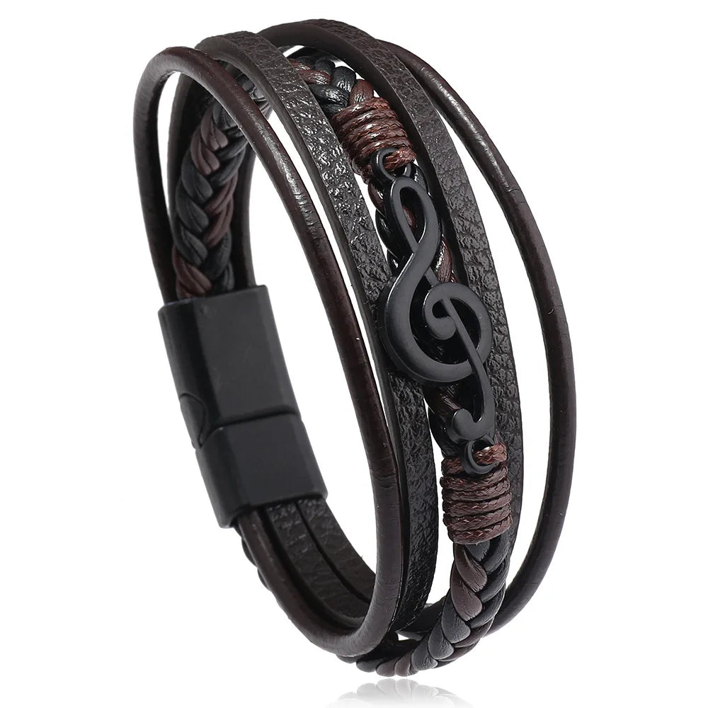 Musikalisches Symbol Herren Lederarmband