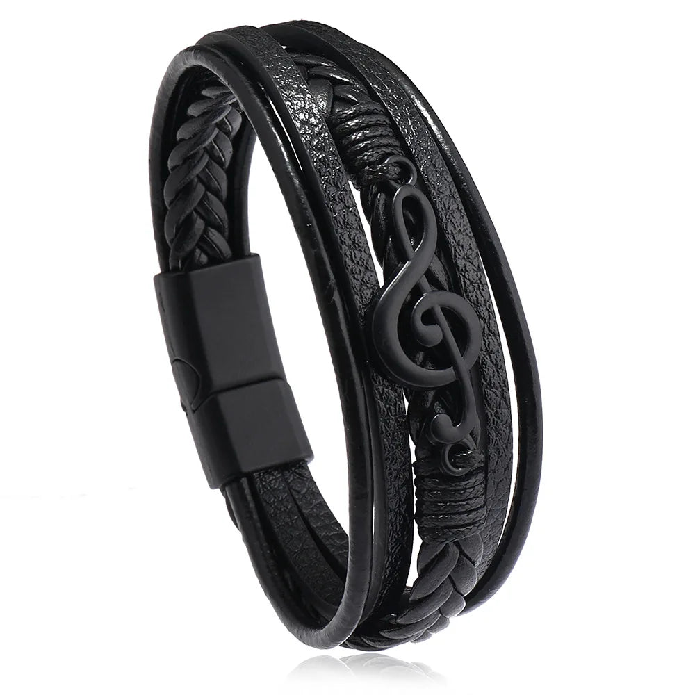 Musikalisches Symbol Herren Lederarmband