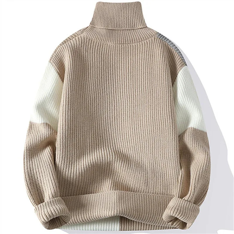 Eleganter Patchwork-Rollkragenpullover