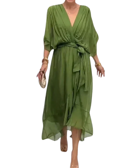 Seidenchiffonkleid mit V-Ausschnitt