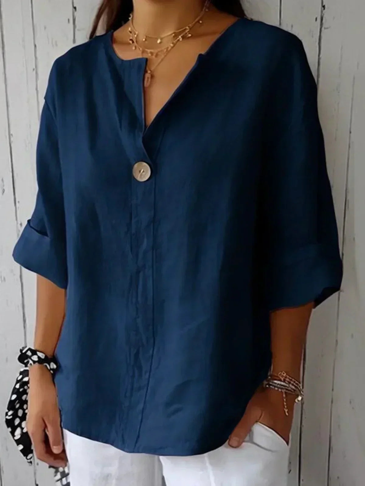 Lange Bluse mit V-Ausschnitt