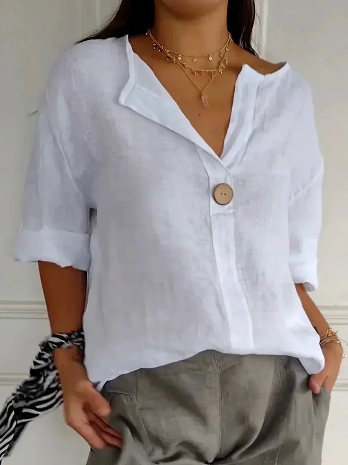 Lange Bluse mit V-Ausschnitt