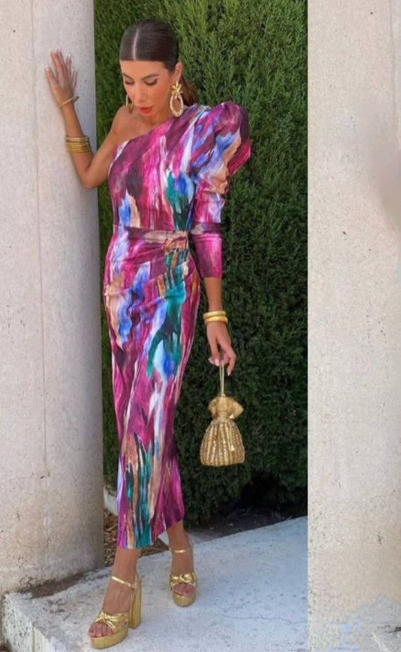 Elle - Violettes Ein-Schulter-Midikleid mit Quaste