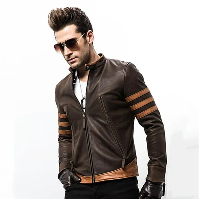 Elegante gestreifte Lederjacke
