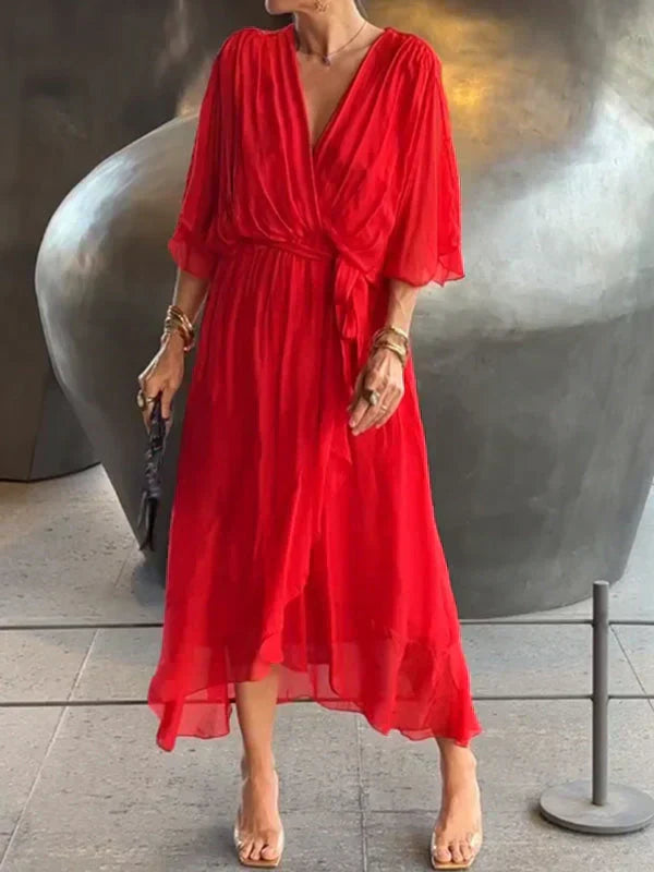 Seidenchiffonkleid mit V-Ausschnitt