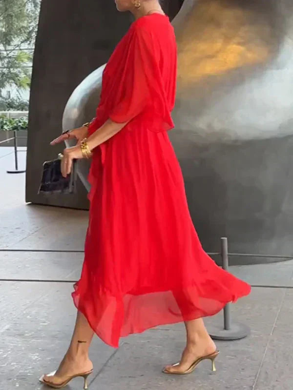Seidenchiffonkleid mit V-Ausschnitt