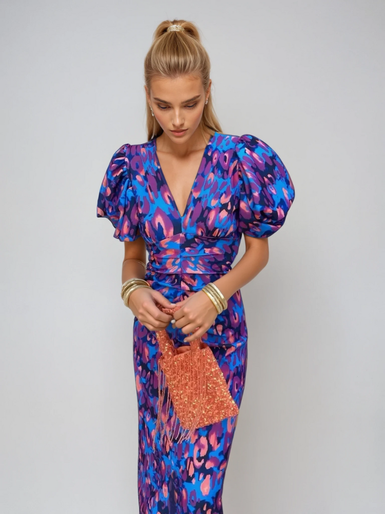 Seraphina - Buntes Kleid mit plissierten Ärmeln