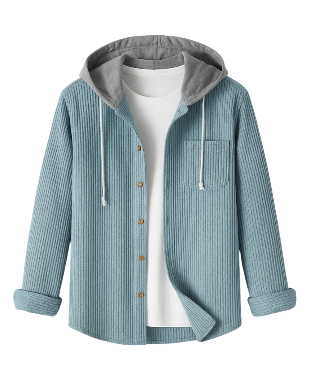 Cord-Hemd mit Kapuze und Knopfleiste