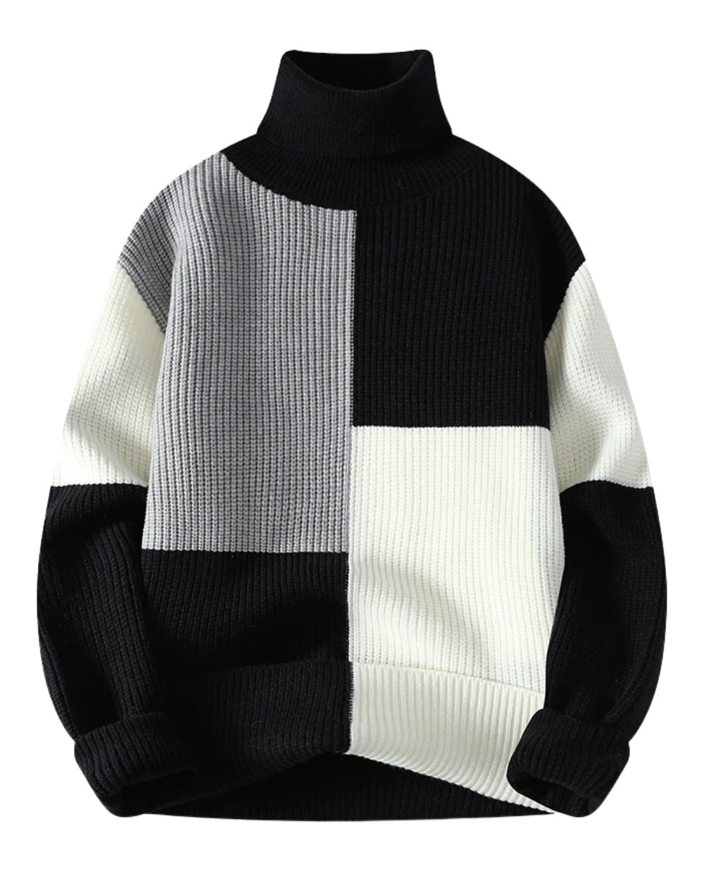 Eleganter Patchwork-Rollkragenpullover