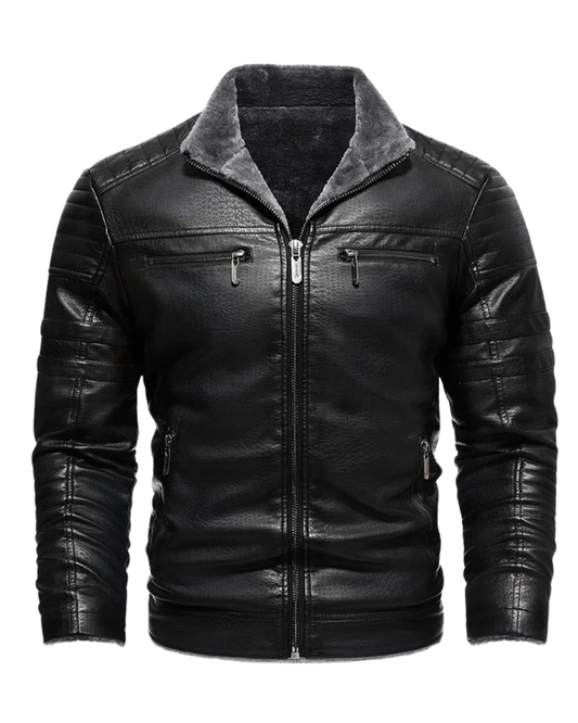 Retro Fleece gefütterte Lederjacke